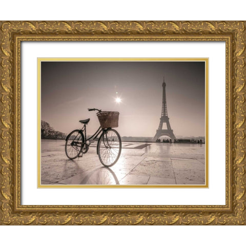 Bicycle in front of Eiffel tower, Paris, France Gold Ornate Wood Framed Art Print with Double Matting by Frank, Assaf