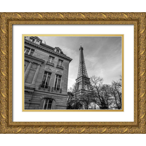 Old building next to Eiffel tower, Paris, France Gold Ornate Wood Framed Art Print with Double Matting by Frank, Assaf