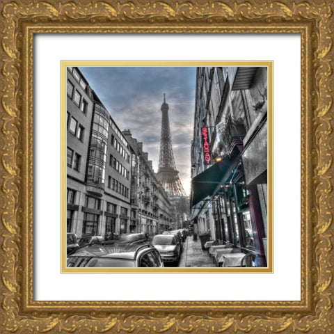 Eiffel tower from city street, Paris, France Gold Ornate Wood Framed Art Print with Double Matting by Frank, Assaf
