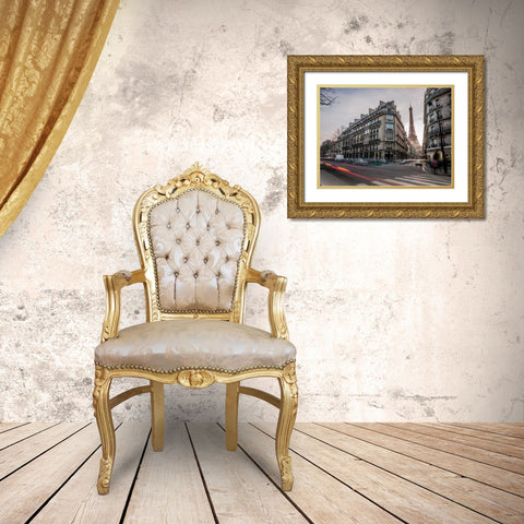 Eiffel tower from city street, Paris, France Gold Ornate Wood Framed Art Print with Double Matting by Frank, Assaf