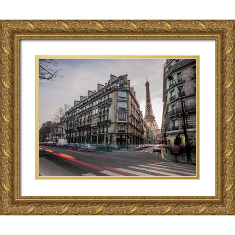 Eiffel tower from city street, Paris, France Gold Ornate Wood Framed Art Print with Double Matting by Frank, Assaf