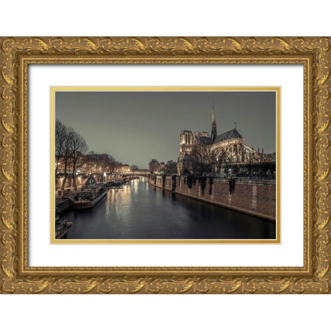 Notre-Dame de Paris-France Gold Ornate Wood Framed Art Print with Double Matting by Frank, Assaf