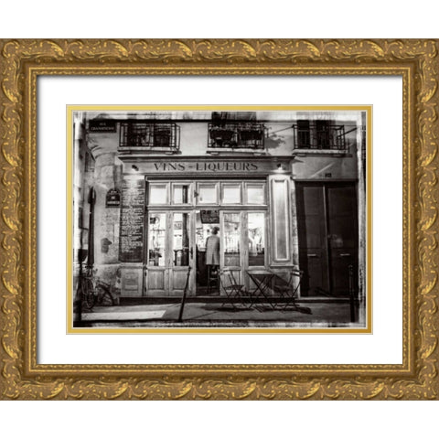 Cafe on street of Montmartre, Paris Gold Ornate Wood Framed Art Print with Double Matting by Frank, Assaf