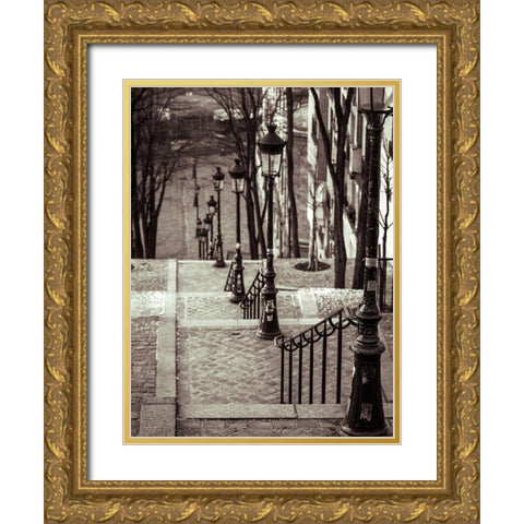 The famous staircase in Montmartre-Paris-France Gold Ornate Wood Framed Art Print with Double Matting by Frank, Assaf