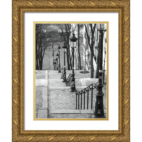 The famous staircase in Montmartre-Paris-France Gold Ornate Wood Framed Art Print with Double Matting by Frank, Assaf