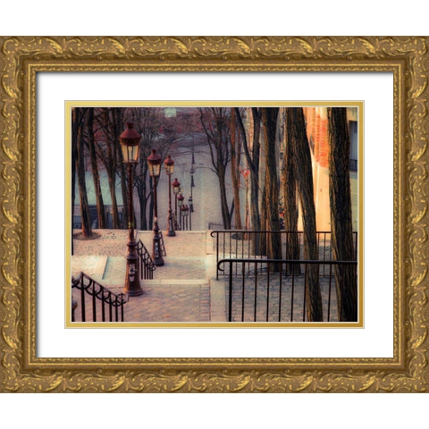 The famous staircase in Montmartre, Paris, France Gold Ornate Wood Framed Art Print with Double Matting by Frank, Assaf