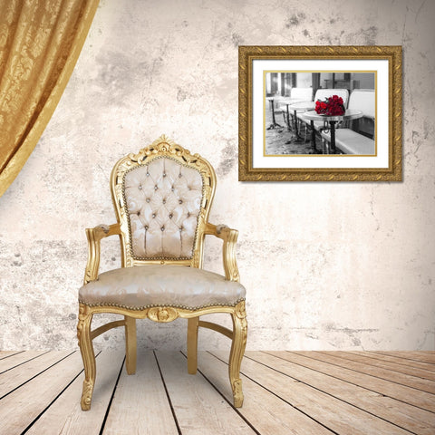 Bunch of flowers on cafe table Gold Ornate Wood Framed Art Print with Double Matting by Frank, Assaf