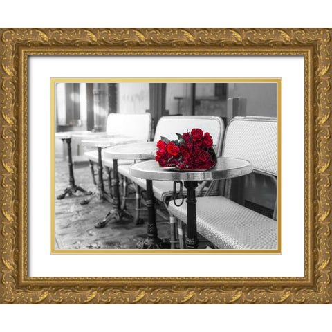 Bunch of flowers on cafe table Gold Ornate Wood Framed Art Print with Double Matting by Frank, Assaf