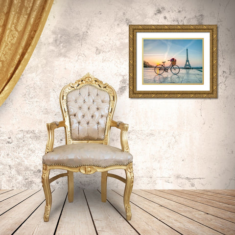 Bicycle and Eiffel tower Gold Ornate Wood Framed Art Print with Double Matting by Frank, Assaf