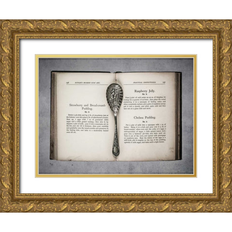 Old cookery book open with an old jam spoon Gold Ornate Wood Framed Art Print with Double Matting by Frank, Assaf