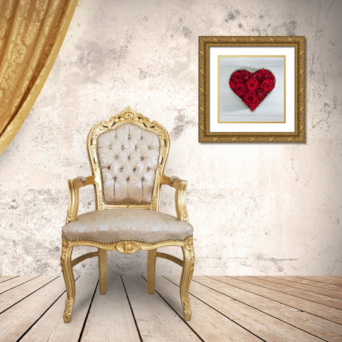 Roses in a heart shaped wicker basket Gold Ornate Wood Framed Art Print with Double Matting by Frank, Assaf