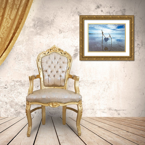Heart tied up on wooden sticks at the beach Gold Ornate Wood Framed Art Print with Double Matting by Frank, Assaf