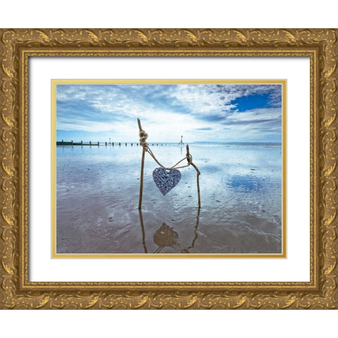 Heart tied up on wooden sticks at the beach Gold Ornate Wood Framed Art Print with Double Matting by Frank, Assaf
