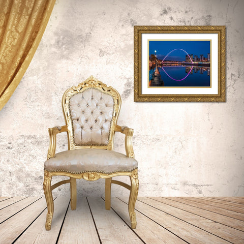 Gateshead Millenium Bridge, Newcastle Upon Tyne, FTBR-1876 Gold Ornate Wood Framed Art Print with Double Matting by Frank, Assaf