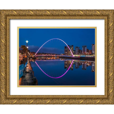 Gateshead Millenium Bridge, Newcastle Upon Tyne, FTBR-1876 Gold Ornate Wood Framed Art Print with Double Matting by Frank, Assaf