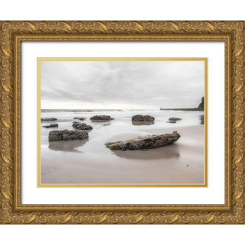 Rocks on a sandy beach Gold Ornate Wood Framed Art Print with Double Matting by Frank, Assaf