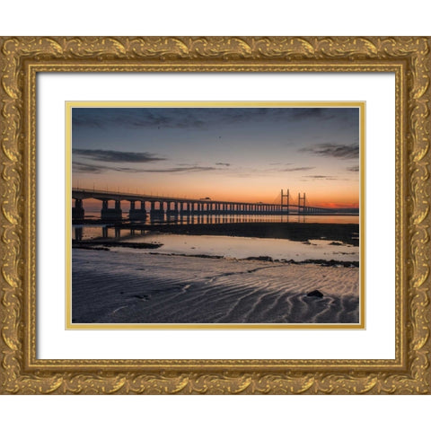 Severn Bridge at Dusk, Wales, UK Gold Ornate Wood Framed Art Print with Double Matting by Frank, Assaf