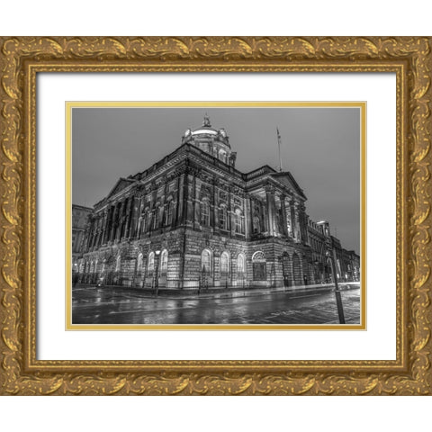 Town Hall Building at night, Liverpool, FTBR-1868 Gold Ornate Wood Framed Art Print with Double Matting by Frank, Assaf