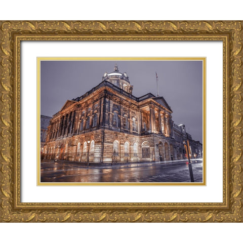 Town Hall Building at night, Liverpool, FTBR-1869 Gold Ornate Wood Framed Art Print with Double Matting by Frank, Assaf