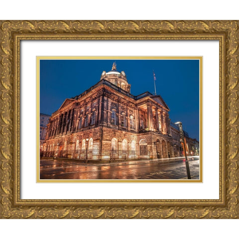 Town Hall Building at night, Liverpool, FTBR-1867 Gold Ornate Wood Framed Art Print with Double Matting by Frank, Assaf