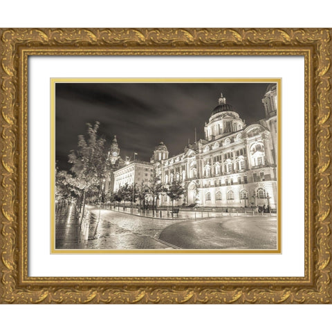 Port of-Building at night, Liverpool Gold Ornate Wood Framed Art Print with Double Matting by Frank, Assaf
