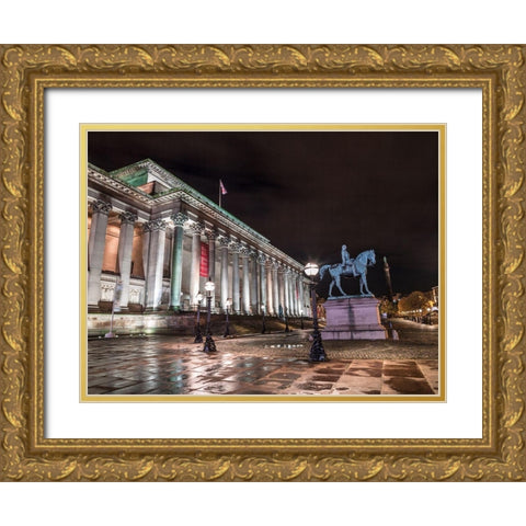 St Georges Hall at night, Liverpool Gold Ornate Wood Framed Art Print with Double Matting by Frank, Assaf