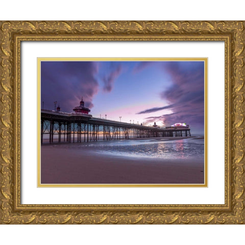 Blackpool sea shore with jetty Gold Ornate Wood Framed Art Print with Double Matting by Frank, Assaf