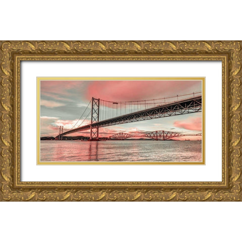 Forth Road Birdge at dusk Gold Ornate Wood Framed Art Print with Double Matting by Frank, Assaf