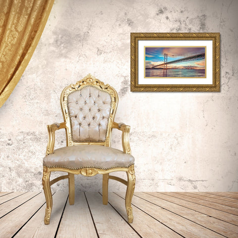 Forth Road Birdge at dusk Gold Ornate Wood Framed Art Print with Double Matting by Frank, Assaf