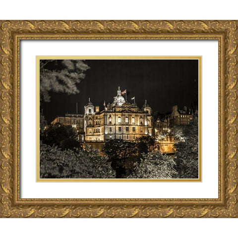 Lloyds banking group building at night Gold Ornate Wood Framed Art Print with Double Matting by Frank, Assaf