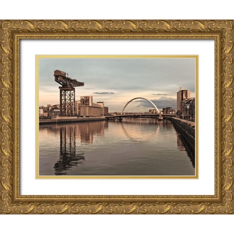 View along the river Clyde, Glasgow, FTBR-1887 Gold Ornate Wood Framed Art Print with Double Matting by Frank, Assaf