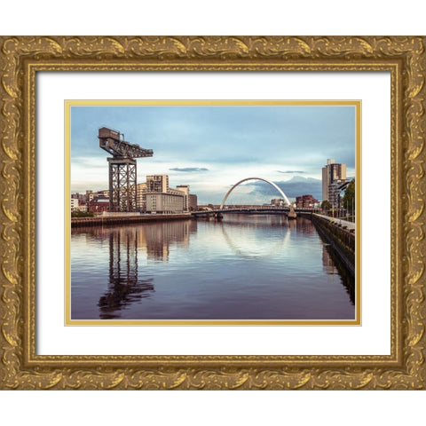 View along the river Clyde, Glasgow, FTBR-1886 Gold Ornate Wood Framed Art Print with Double Matting by Frank, Assaf