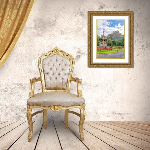 The Ross Fountain and Edinburgh Castle-Scotland Gold Ornate Wood Framed Art Print with Double Matting by Frank, Assaf