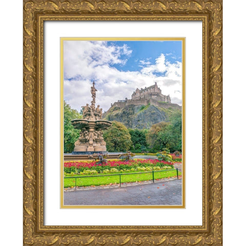 The Ross Fountain and Edinburgh Castle-Scotland Gold Ornate Wood Framed Art Print with Double Matting by Frank, Assaf