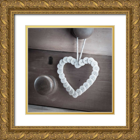heart made of buttons hunging on a handle Gold Ornate Wood Framed Art Print with Double Matting by Frank, Assaf