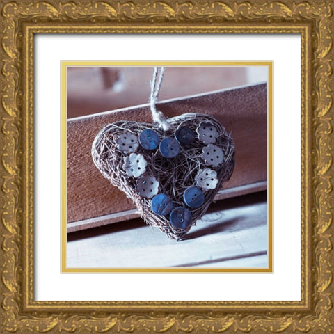 Heart made of straw with buttons Gold Ornate Wood Framed Art Print with Double Matting by Frank, Assaf