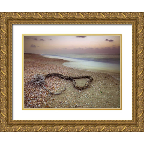 Rope lying on beach Gold Ornate Wood Framed Art Print with Double Matting by Frank, Assaf