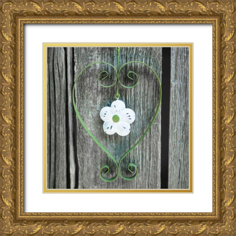 Heart shape with flower on wooden background Gold Ornate Wood Framed Art Print with Double Matting by Frank, Assaf