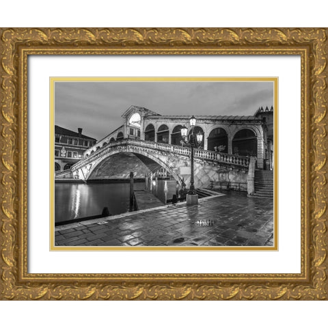 Rialto Bridge at night, Venice, Italy, FTBR-1892 Gold Ornate Wood Framed Art Print with Double Matting by Frank, Assaf
