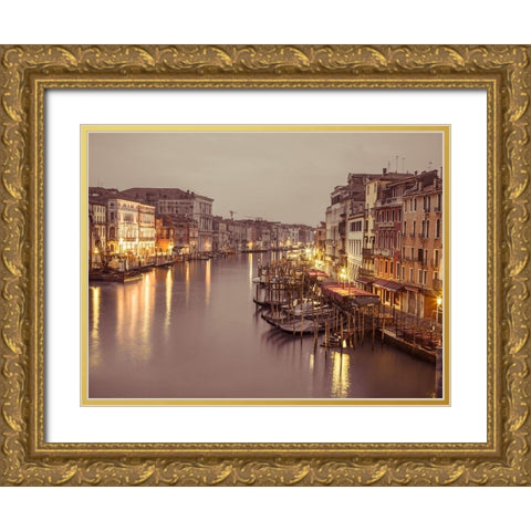 The Grand canal at dusk, Venice, Italy, FTBR-1893 Gold Ornate Wood Framed Art Print with Double Matting by Frank, Assaf