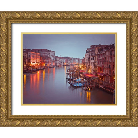 The Grand canal at dusk, Venice, Italy, FTBR-1894 Gold Ornate Wood Framed Art Print with Double Matting by Frank, Assaf