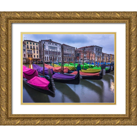 Gondolas parked on the grand canal, Venice, Italy Gold Ornate Wood Framed Art Print with Double Matting by Frank, Assaf