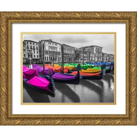 Gondolas parked on the grand canal, Venice, Italy Gold Ornate Wood Framed Art Print with Double Matting by Frank, Assaf