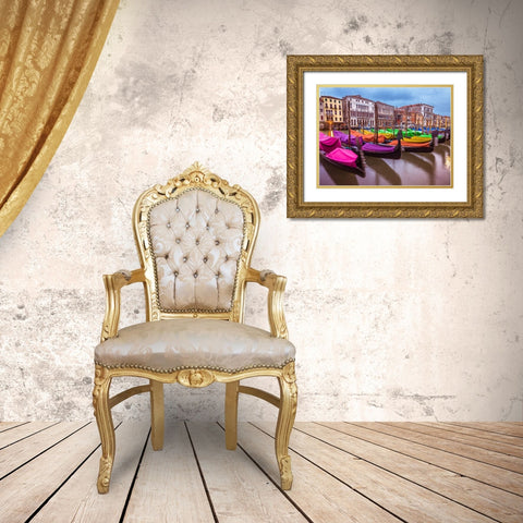 Gondolas parked on the grand canal, Venice, Italy Gold Ornate Wood Framed Art Print with Double Matting by Frank, Assaf