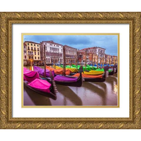 Gondolas parked on the grand canal, Venice, Italy Gold Ornate Wood Framed Art Print with Double Matting by Frank, Assaf