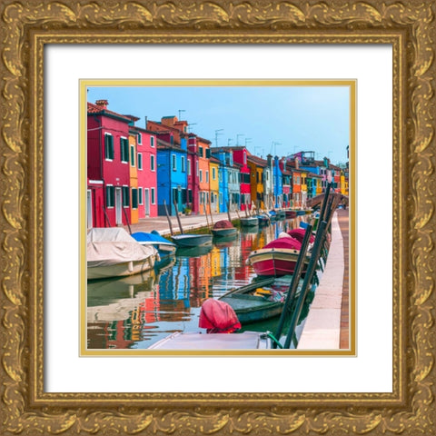 Multi-Coloured houses next to a canal, Burano, Italy Gold Ornate Wood Framed Art Print with Double Matting by Frank, Assaf