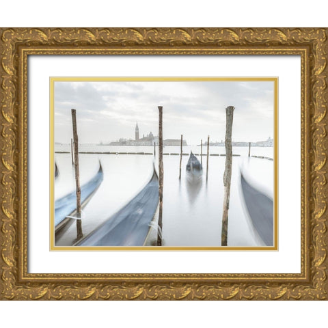 Gondolas in lagoon-Venice Gold Ornate Wood Framed Art Print with Double Matting by Frank, Assaf