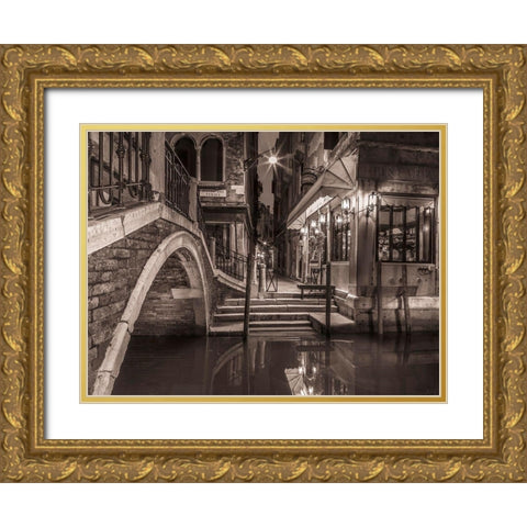 Cafe by canal-Venice Gold Ornate Wood Framed Art Print with Double Matting by Frank, Assaf