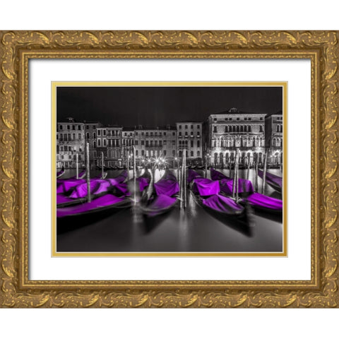 Night shot of grand canal with illuminated buildings and gondolas, Venice, Italy Gold Ornate Wood Framed Art Print with Double Matting by Frank, Assaf