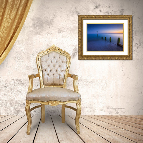 Groynes at dusk, Hayling Island, UK Gold Ornate Wood Framed Art Print with Double Matting by Frank, Assaf